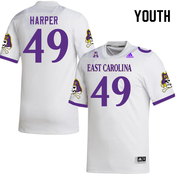 Youth #49 Alex Harper ECU Pirates 2023 College Football Jerseys Stitched-White - Click Image to Close